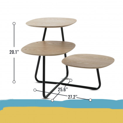 LeisureMod Hazelton Multi-Top End Tables With Manufactured Wood Top And Powder Coated Steel Frame - Natural Wood