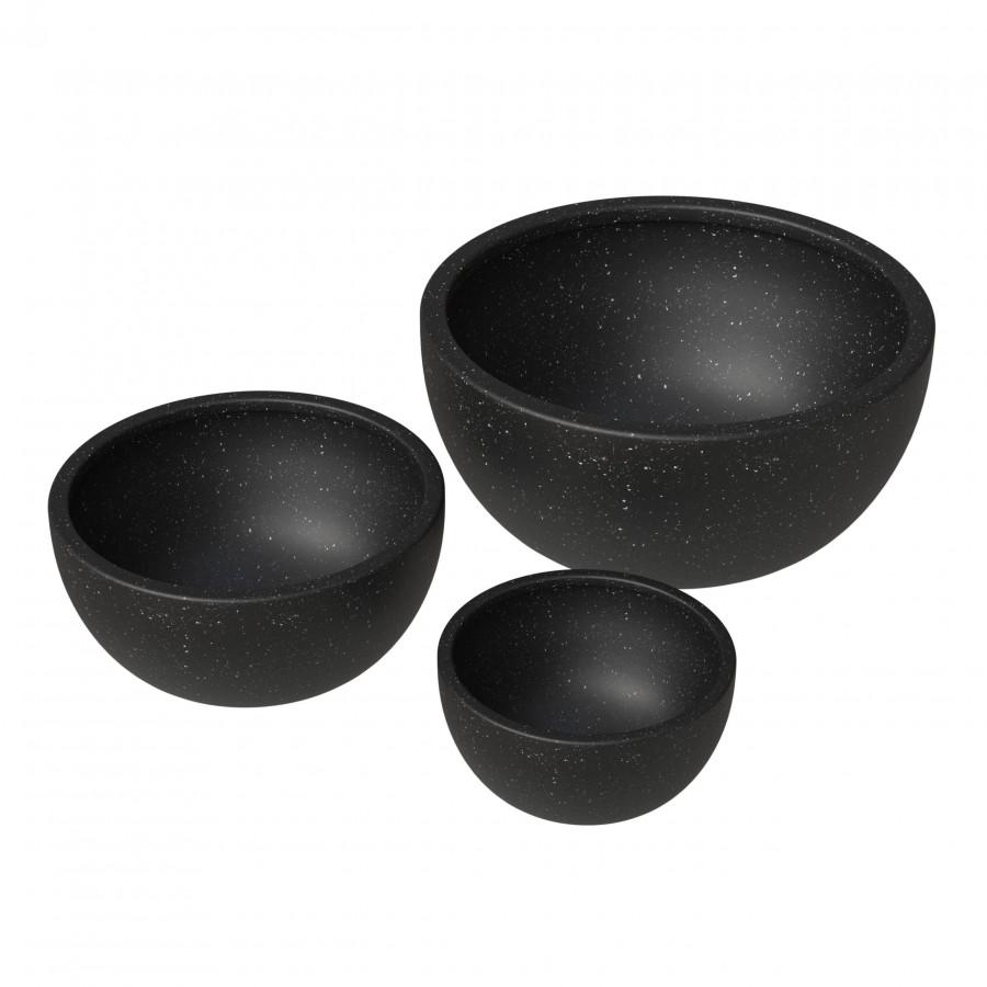 LeisureMod Iris Modern Round Planters Pot in Fiberstone and Clay (Set of 3) - Black