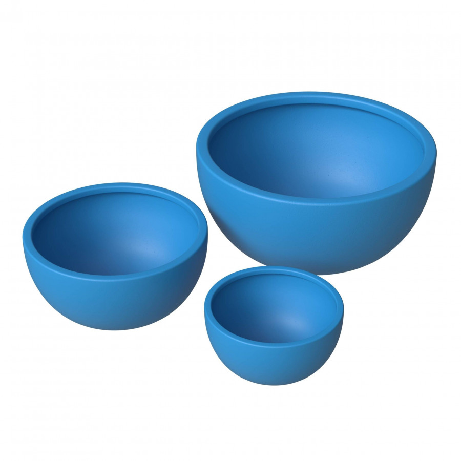 LeisureMod Iris Modern Round Planters Pot in Fiberstone and Clay (Set of 3) - Blue