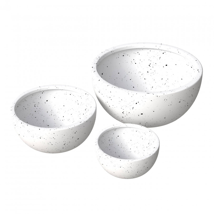 LeisureMod Iris Modern Round Planters Pot in Fiberstone and Clay (Set of 3) - White