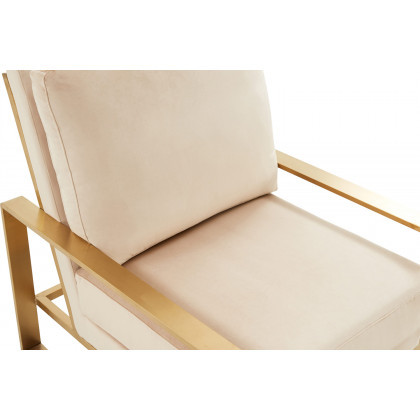 LeisureMod Jefferson Velvet Design Accent Armchair with Gold Brass Finish Frame - Beige