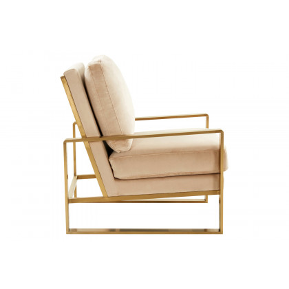 LeisureMod Jefferson Velvet Design Accent Armchair with Gold Brass Finish Frame - Beige