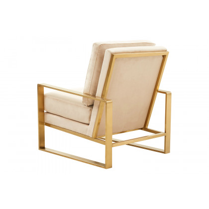 LeisureMod Jefferson Velvet Design Accent Armchair with Gold Brass Finish Frame - Beige