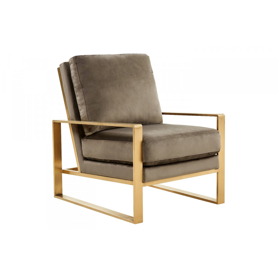 LeisureMod Jefferson Velvet Design Accent Armchair with Gold Brass Finish Frame - Dark Gray