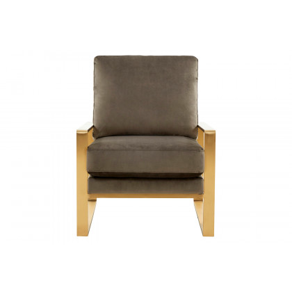 LeisureMod Jefferson Velvet Design Accent Armchair with Gold Brass Finish Frame - Dark Gray