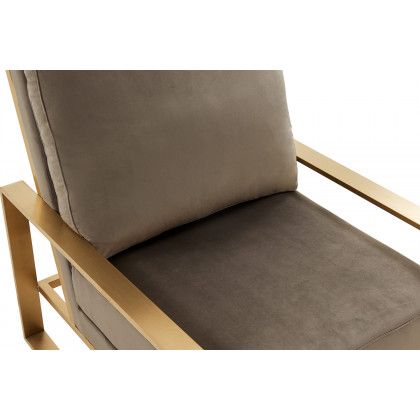 LeisureMod Jefferson Velvet Design Accent Armchair with Gold Brass Finish Frame - Dark Gray
