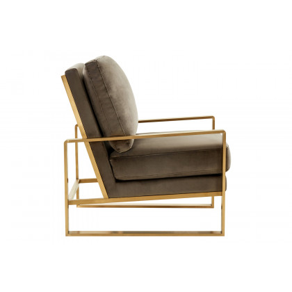 LeisureMod Jefferson Velvet Design Accent Armchair with Gold Brass Finish Frame - Dark Gray