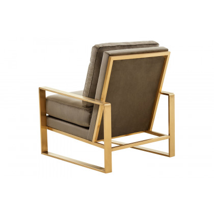 LeisureMod Jefferson Velvet Design Accent Armchair with Gold Brass Finish Frame - Dark Gray