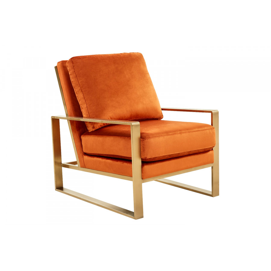 LeisureMod - Jefferson Velvet Design Accent Armchair with Gold Brass Finish Frame