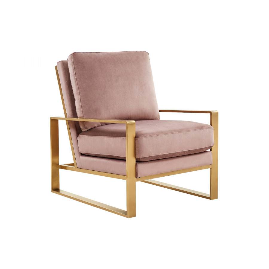 LeisureMod Jefferson Velvet Design Accent Armchair with Gold Brass Finish Frame - Pink