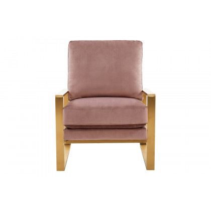 LeisureMod Jefferson Velvet Design Accent Armchair with Gold Brass Finish Frame - Pink