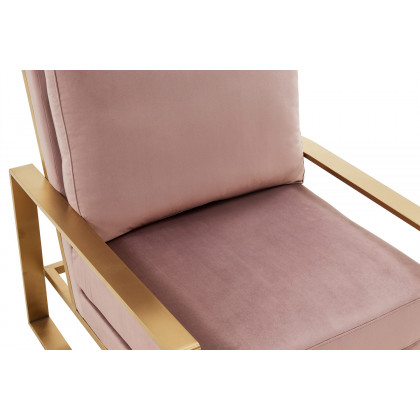 LeisureMod Jefferson Velvet Design Accent Armchair with Gold Brass Finish Frame - Pink