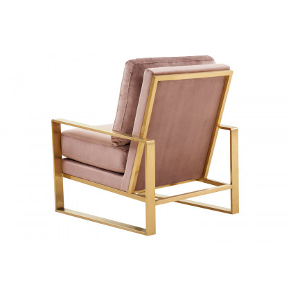 LeisureMod Jefferson Velvet Design Accent Armchair with Gold Brass Finish Frame - Pink