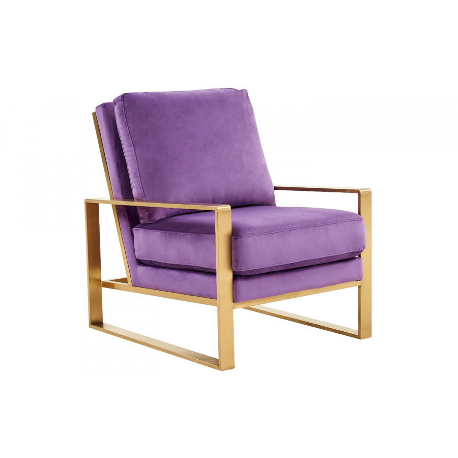 LeisureMod Jefferson Velvet Design Accent Armchair with Gold Brass Finish Frame - Purple