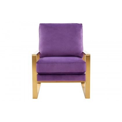 LeisureMod Jefferson Velvet Design Accent Armchair with Gold Brass Finish Frame - Purple