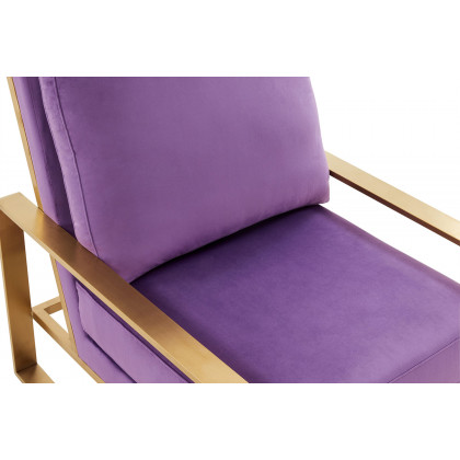 LeisureMod Jefferson Velvet Design Accent Armchair with Gold Brass Finish Frame - Purple