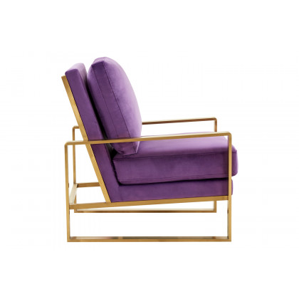 LeisureMod Jefferson Velvet Design Accent Armchair with Gold Brass Finish Frame - Purple