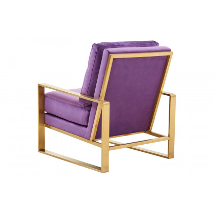 LeisureMod Jefferson Velvet Design Accent Armchair with Gold Brass Finish Frame - Purple