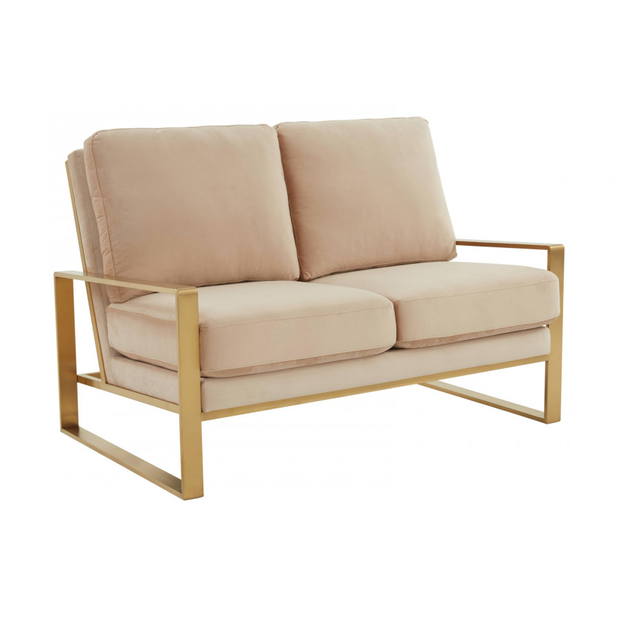 LeisureMod Jefferson Contemporary Modern Velvet Loveseat With Gold Frame - Beige