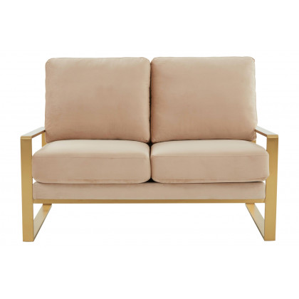 LeisureMod Jefferson Contemporary Modern Velvet Loveseat With Gold Frame - Beige