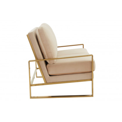 LeisureMod Jefferson Contemporary Modern Velvet Loveseat With Gold Frame - Beige