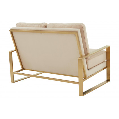 LeisureMod Jefferson Contemporary Modern Velvet Loveseat With Gold Frame - Beige