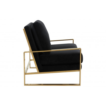 LeisureMod Jefferson Contemporary Modern Velvet Loveseat With Gold Frame - Black