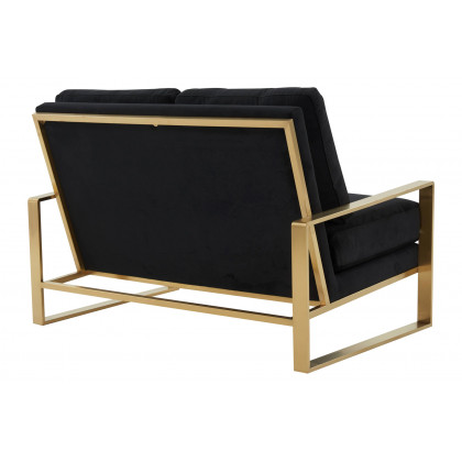 LeisureMod Jefferson Contemporary Modern Velvet Loveseat With Gold Frame - Black