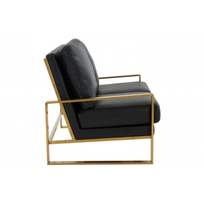 LeisureMod Jefferson Contemporary Modern Faux Leather Loveseat With Gold Frame - Black