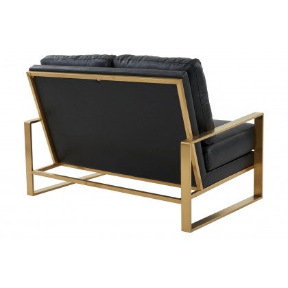 LeisureMod Jefferson Contemporary Modern Faux Leather Loveseat With Gold Frame - Black
