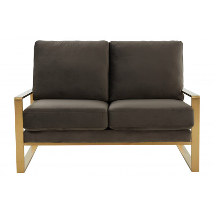 LeisureMod Jefferson Contemporary Modern Velvet Loveseat With Gold Frame - Dark Gray
