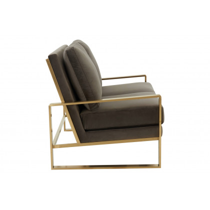 LeisureMod Jefferson Contemporary Modern Velvet Loveseat With Gold Frame - Dark Gray