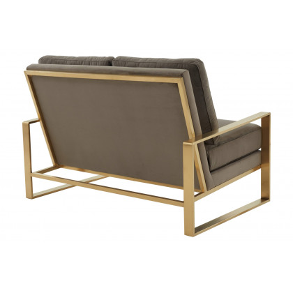 LeisureMod Jefferson Contemporary Modern Velvet Loveseat With Gold Frame - Dark Gray
