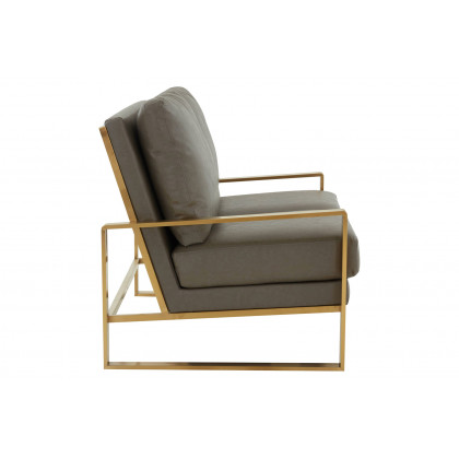 LeisureMod Jefferson Contemporary Modern Faux Leather Loveseat With Gold Frame - Gray