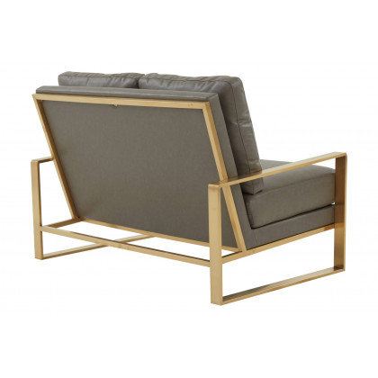 LeisureMod Jefferson Contemporary Modern Faux Leather Loveseat With Gold Frame - Gray