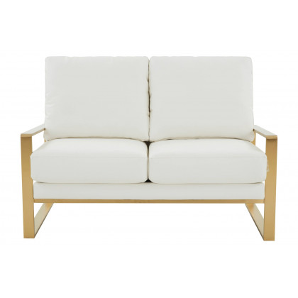 LeisureMod - Jefferson Contemporary Modern Faux Leather Loveseat With Gold Frame