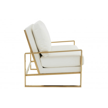 LeisureMod Jefferson Contemporary Modern Faux Leather Loveseat With Gold Frame - White