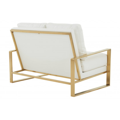 LeisureMod Jefferson Contemporary Modern Faux Leather Loveseat With Gold Frame - White