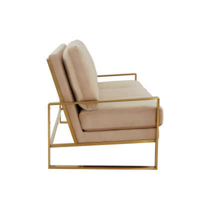 LeisureMod Jefferson Contemporary Modern Design Velvet Sofa With Gold Frame - Beige