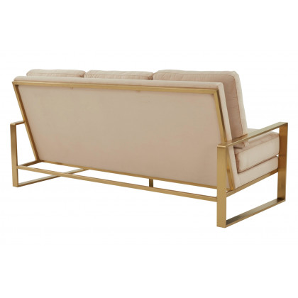 LeisureMod Jefferson Contemporary Modern Design Velvet Sofa With Gold Frame - Beige