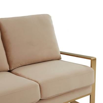 LeisureMod Jefferson Contemporary Modern Design Velvet Sofa With Gold Frame - Beige