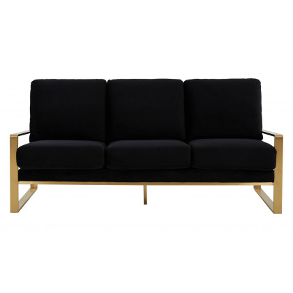 LeisureMod Jefferson Contemporary Modern Design Velvet Sofa With Gold Frame - Black
