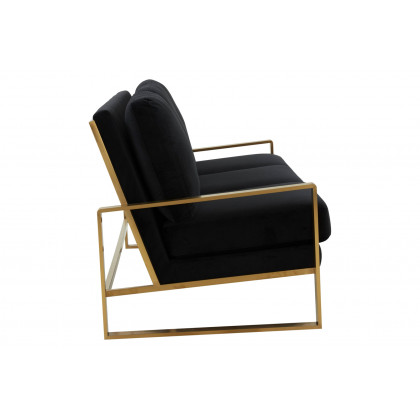 LeisureMod Jefferson Contemporary Modern Design Velvet Sofa With Gold Frame - Black