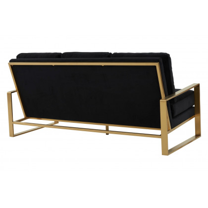 LeisureMod Jefferson Contemporary Modern Design Velvet Sofa With Gold Frame - Black