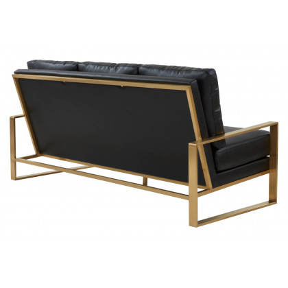 LeisureMod Jefferson Contemporary Modern Design Leather Sofa With Gold Frame - Black