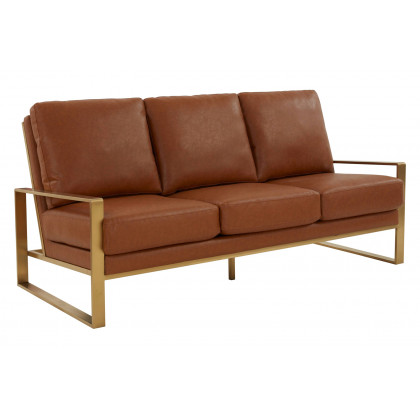 LeisureMod - Jefferson Contemporary Modern Design Leather Sofa With Silver Frame
