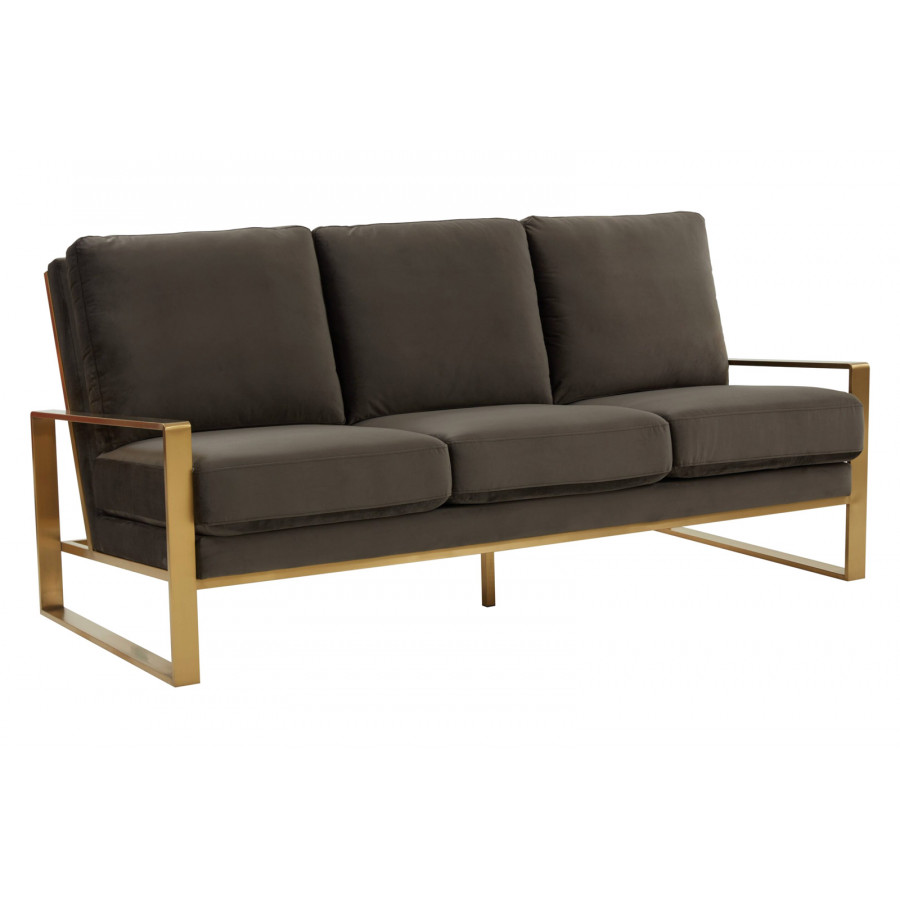 LeisureMod Jefferson Contemporary Modern Design Velvet Sofa With Gold Frame - Dark Gray