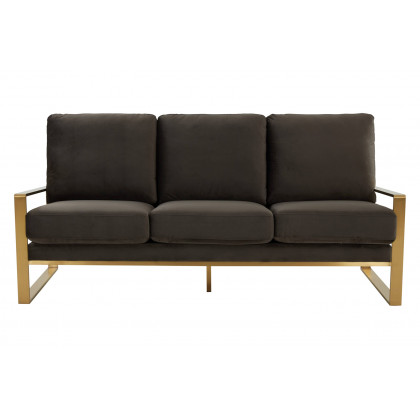 LeisureMod Jefferson Contemporary Modern Design Velvet Sofa With Gold Frame - Dark Gray