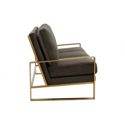 LeisureMod Jefferson Contemporary Modern Design Velvet Sofa With Gold Frame - Dark Gray