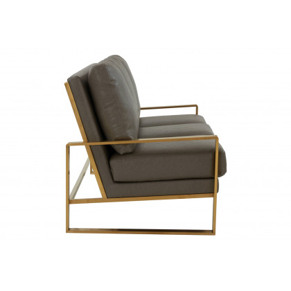 LeisureMod Jefferson Contemporary Modern Design Leather Sofa With Gold Frame - Gray